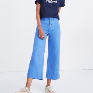 Madewell Blue Emmett Wide-Leg Crop Pants: Button-Front Edition